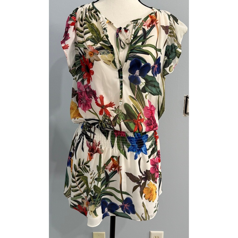 Revolve Parker Floral Sardinia Shift Dress Smocked Waist XS Resort Wear Vacation